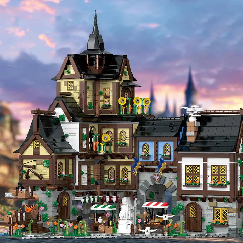 3867 Pcs Medieval Europe Towns Buildings Blocks Street View Village Model Kit