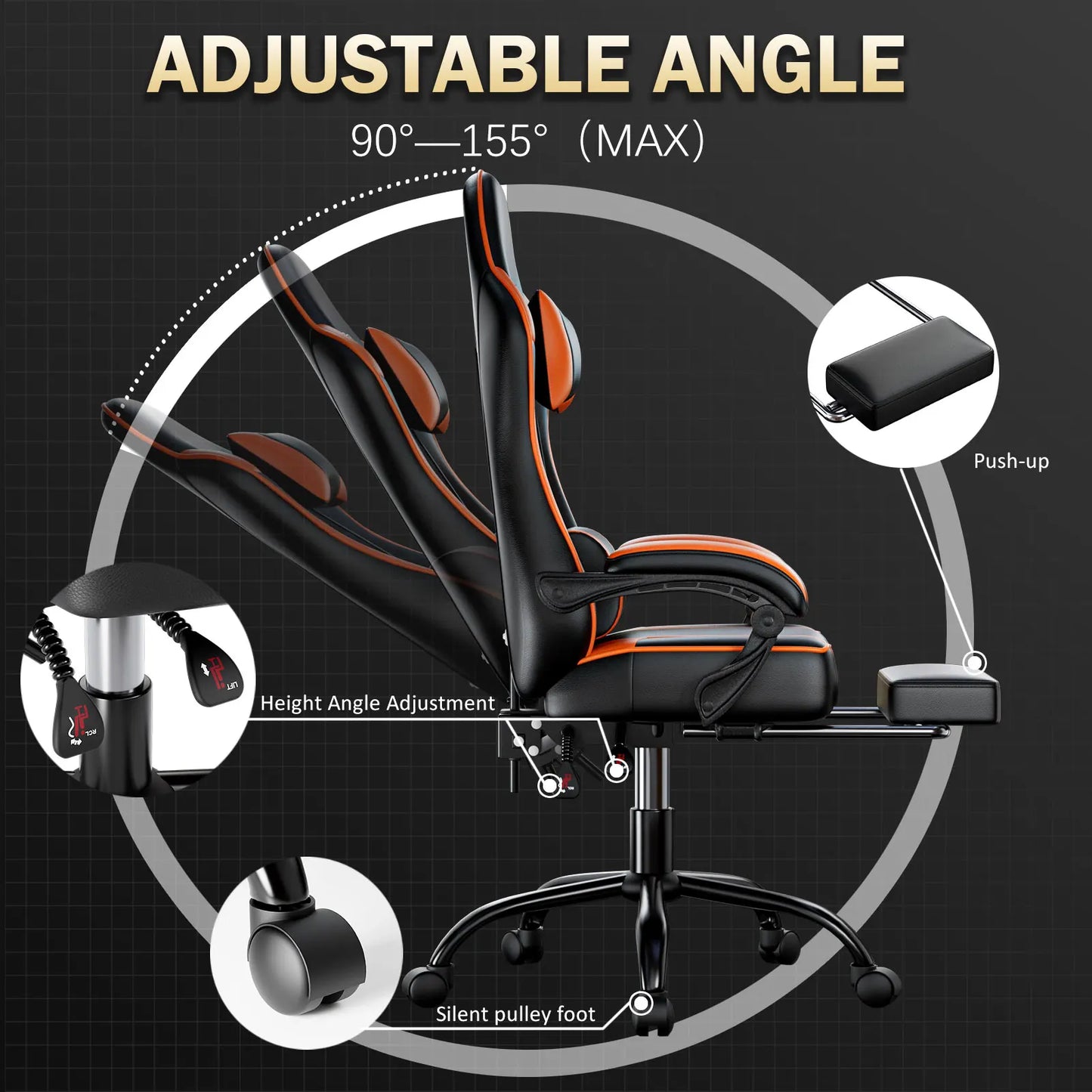 Gaming Chair With Footrest PU Leather Reclining Chair