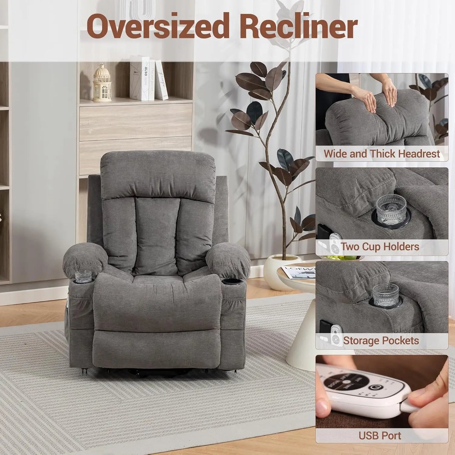 Power Lift Massage Recliner Chair With Lumbar Heat And Vibration For Elderly
