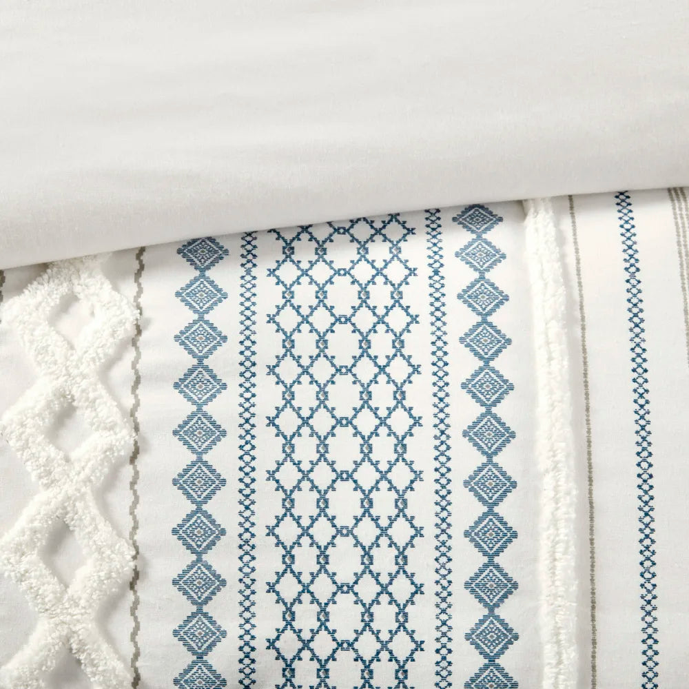 Full Queen Cotton Printed Duvet Cover Set With Chenille