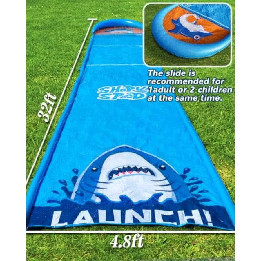 32 Feet Slip And Water Slide For Adults Backyard Water Toys With Sprinkler Blue