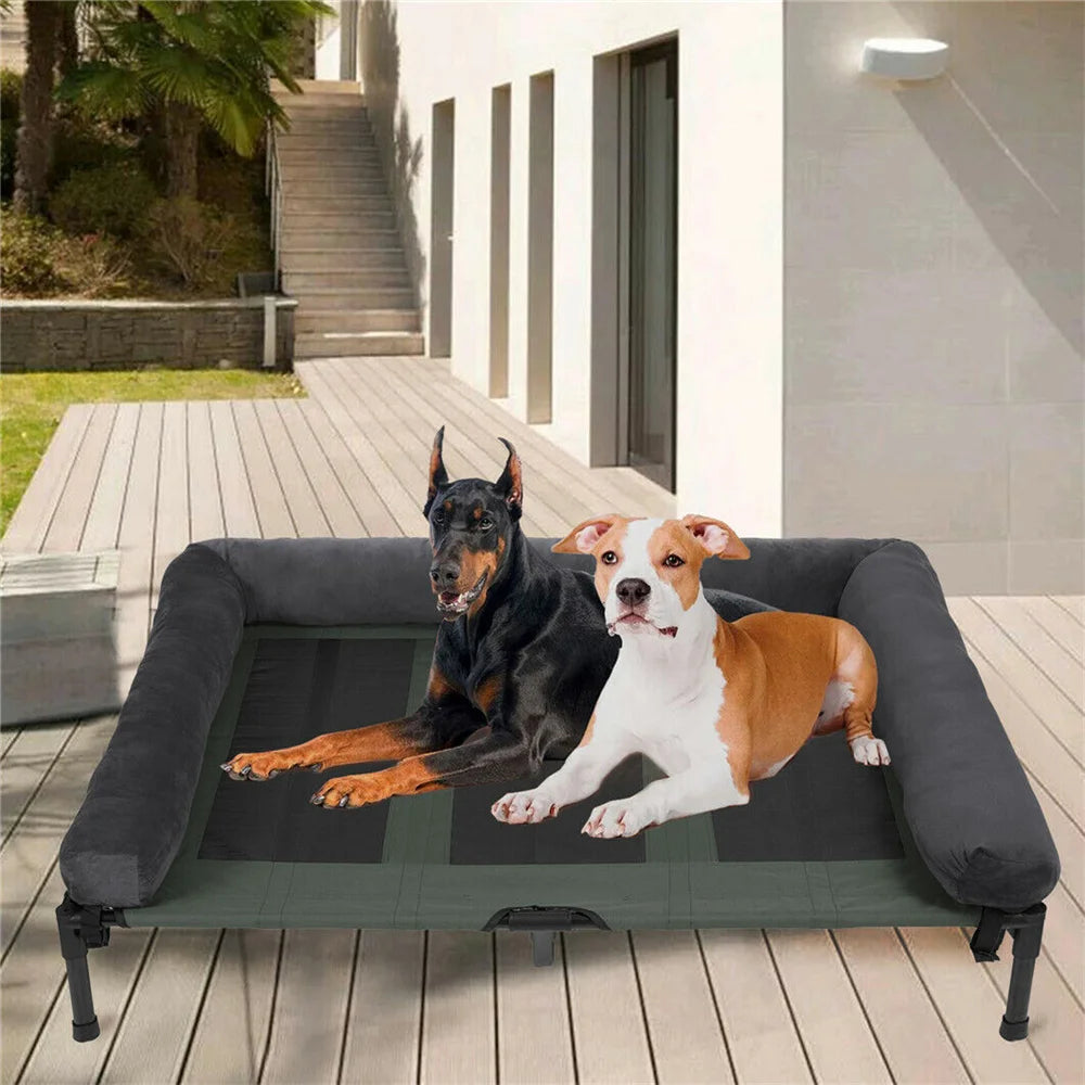 XXL Outdoor Raised Dog Bed With Cooling Breathable Mat And Plush Mat