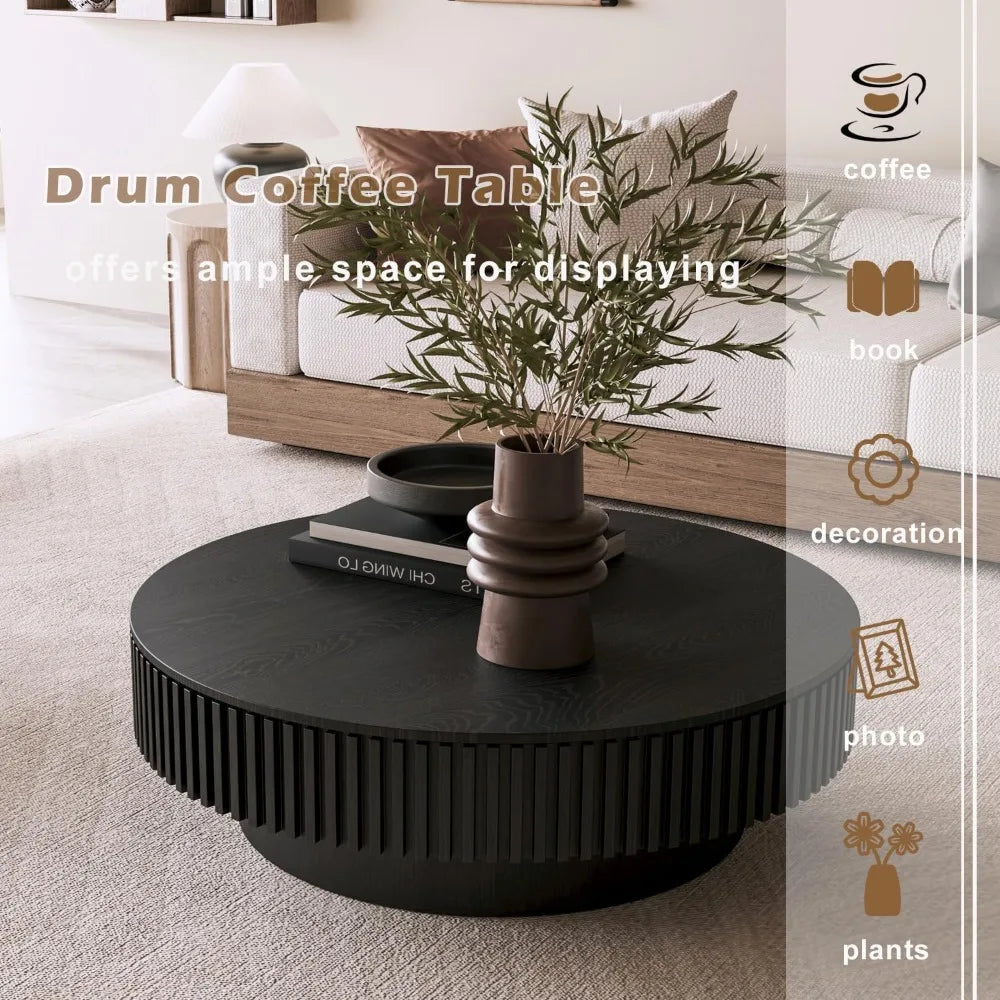 39 Inch Round Coffee Table With Storage Modern Wooden Table