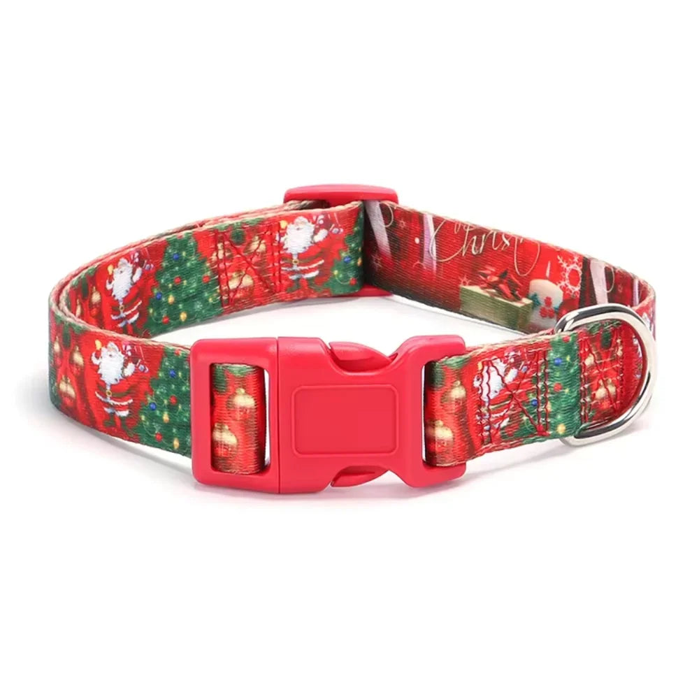 Christmas Dog Rope Set Collar Harness Santa Printed Spiked