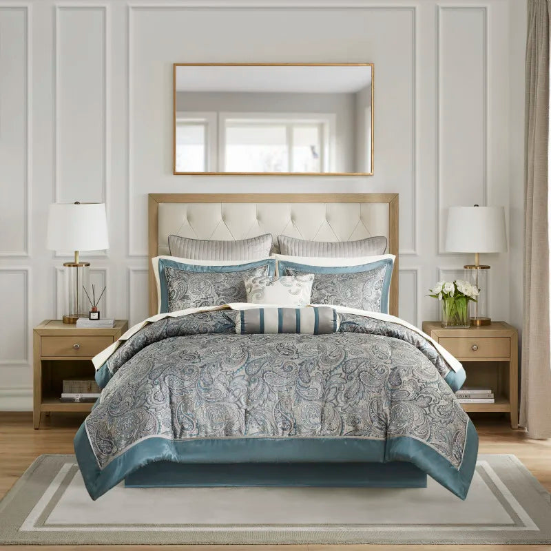 Teal 12 Piece Comforter Set With Cotton Bed Sheets Cal King