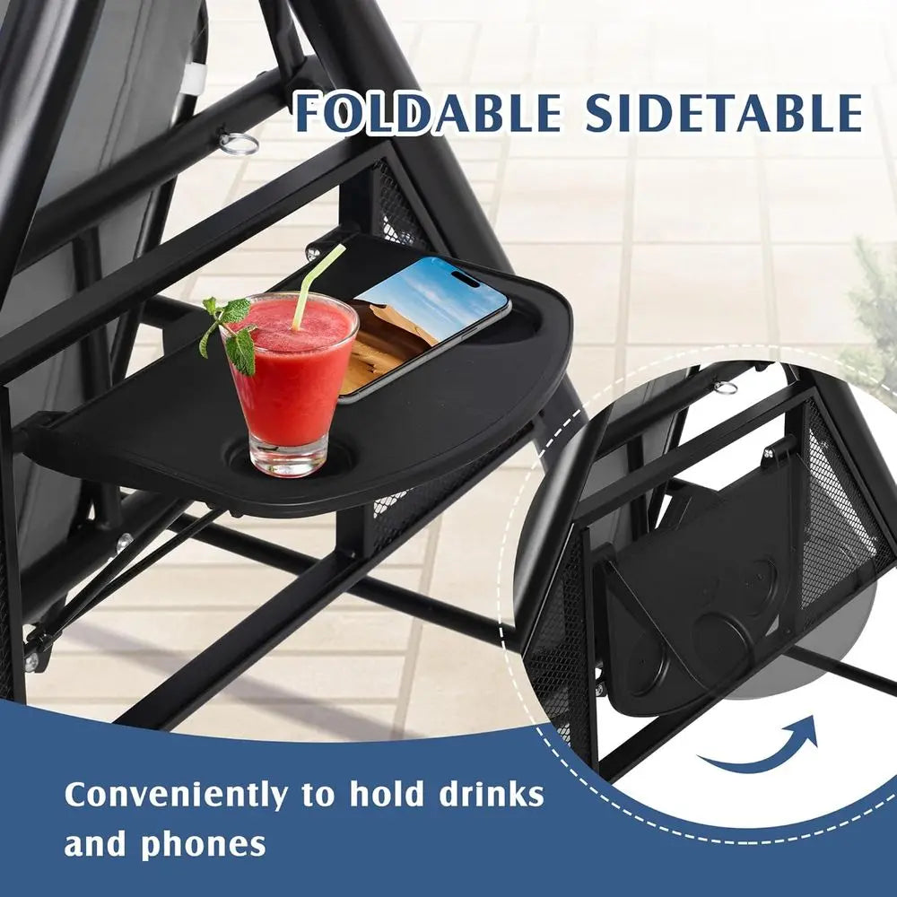 3 Person Outdoor Porch Swing With Stand Convertible Two In One Bed Cup Holder