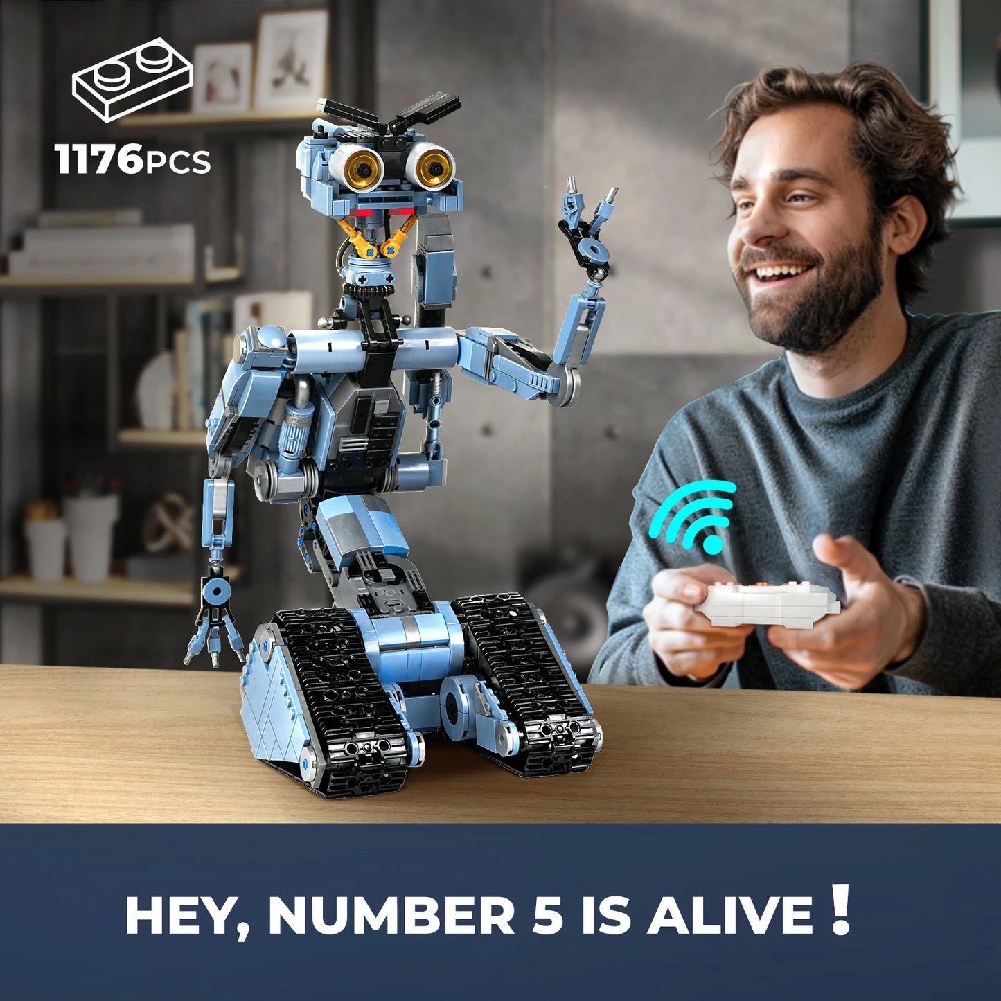 1176 Pieces Johnny Five Robot Building Blocks Set with Remote Control Gift