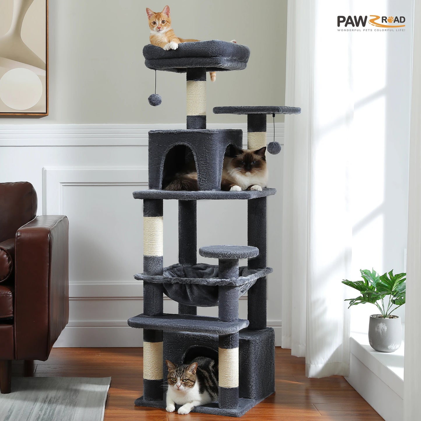 Large Cat Tree Tower Indoor Cats With Sisal Posts Hammock