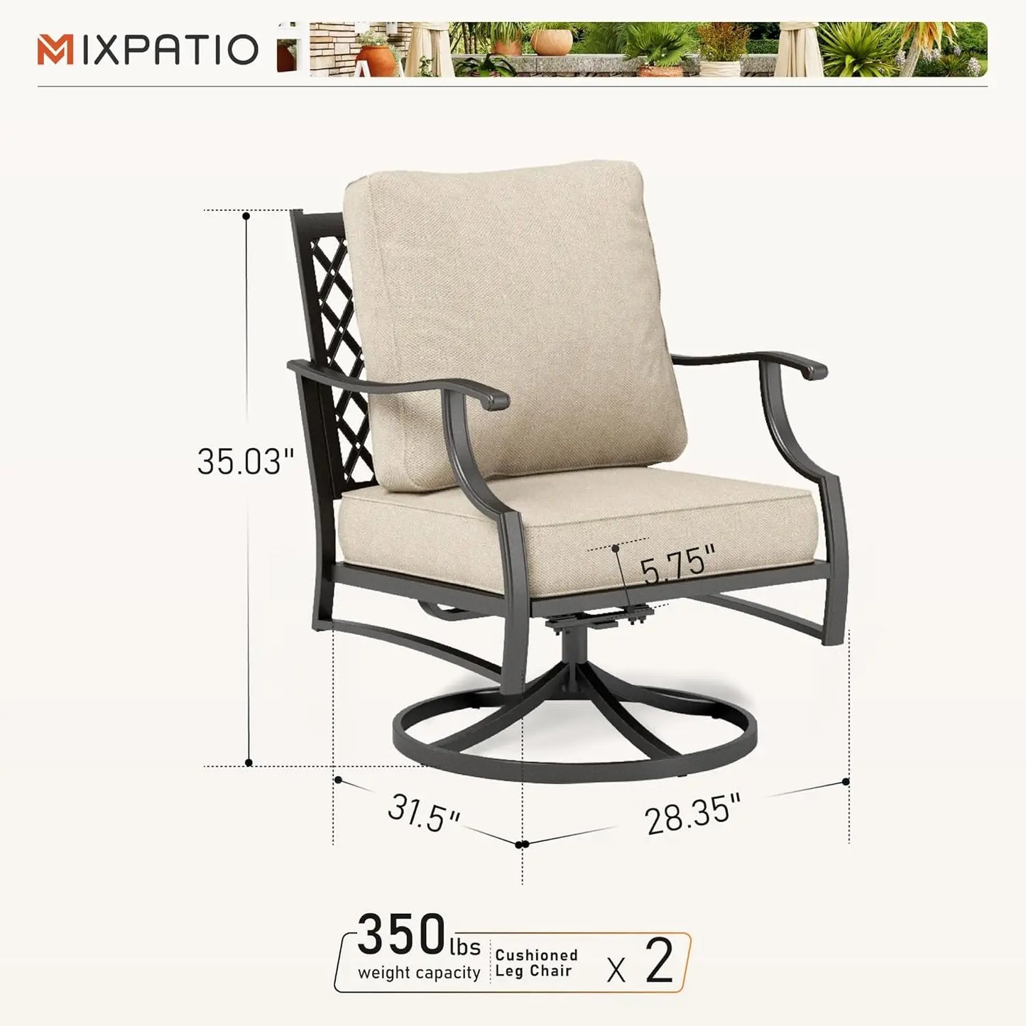 Set Of 2 Swivel Patio Chairs High Back Outdoor Metal Cushioned Bistro Seating