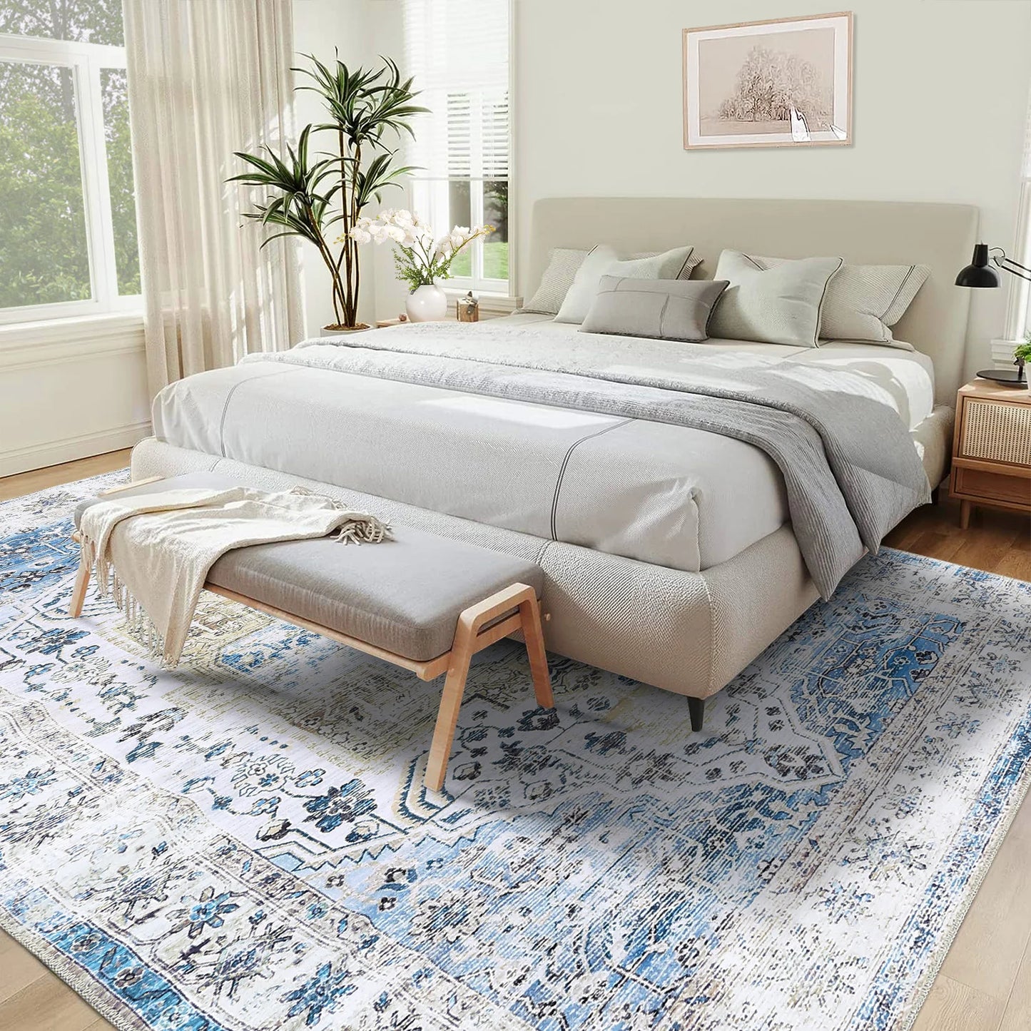 Large Area Rug 10x13 Vintage Carpet Washable Indoor Carpet Easy Cleaning Stain Resistant Non-Slip Living Room Rug