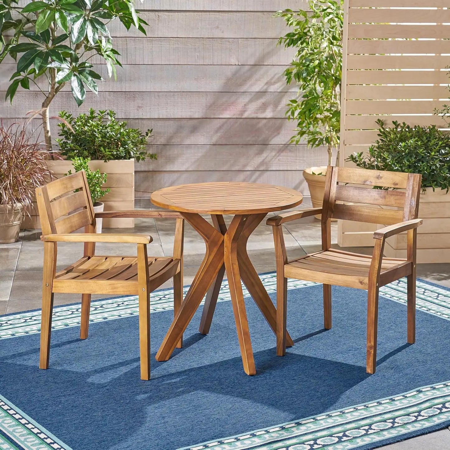 Addison Outdoor 3 Piece Bamboo Bistro Set Teak Finish Patio
