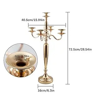 Gold Metal 5 Arm Candelabra Candlestick Holder 28 Inch Tall