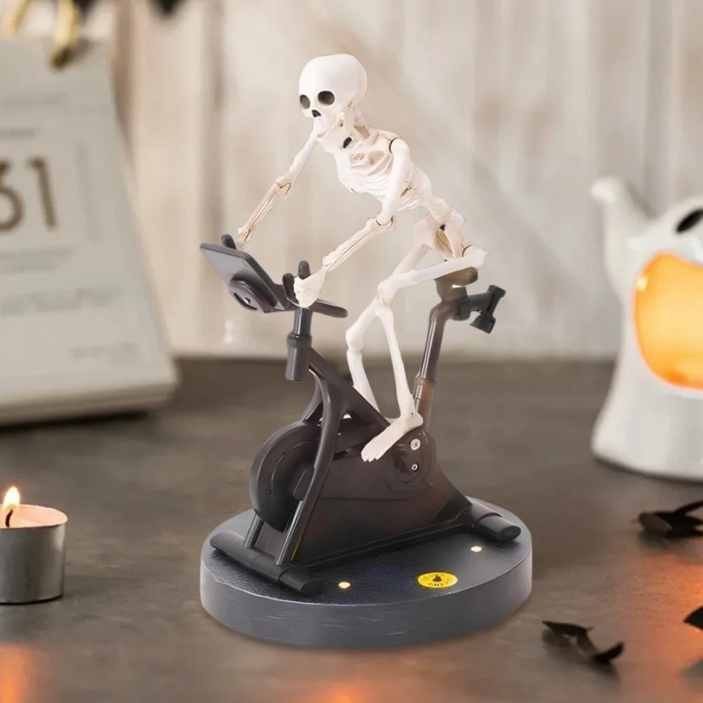 Resin Skeleton Riding Bike Statue Halloween Decor Skeleton Exercise Bike Decoration