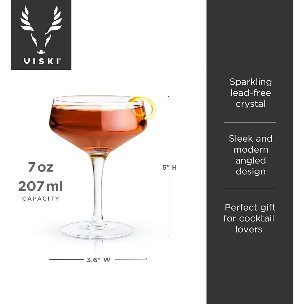 Angled Stemmed Crystal Coupe Glasses Set Of 4 7oz Gift Set