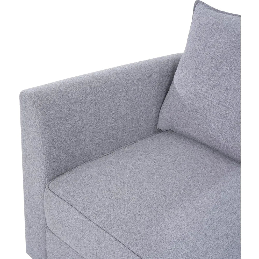 Grey Linen Modular Loveseat Sofa Bed With Extendable Wood Frame