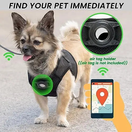 Small Dog Harness AirTag Set With Reflective Leash For Safe And Easy Walking