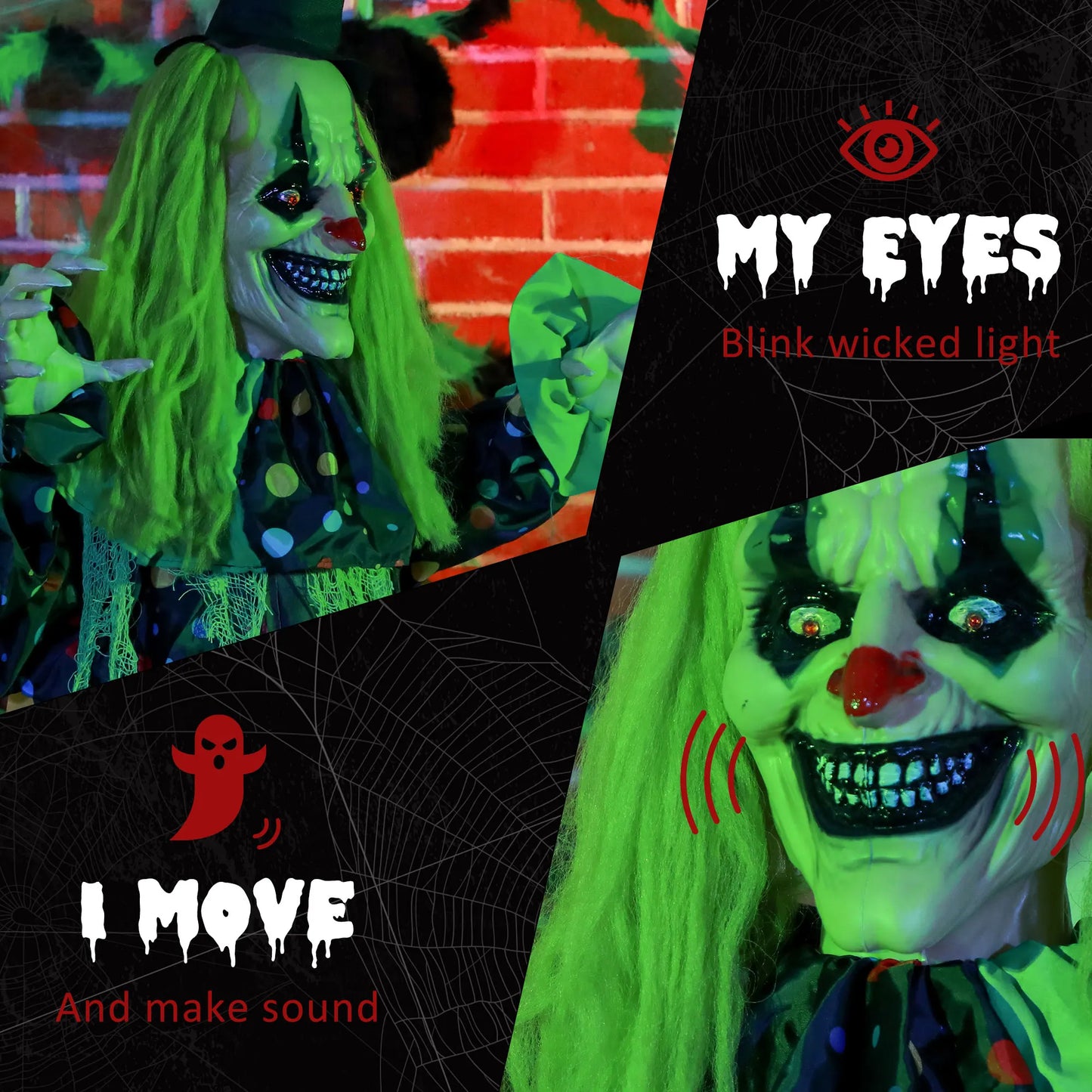 Circus Clown Halloween Animatronic With Sound Activated