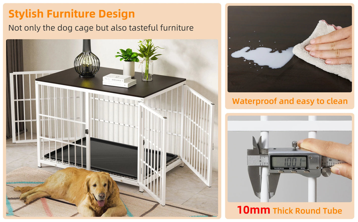 Large Wooden Dog Crate End Table Style Elevated Kennel With 3 Doors