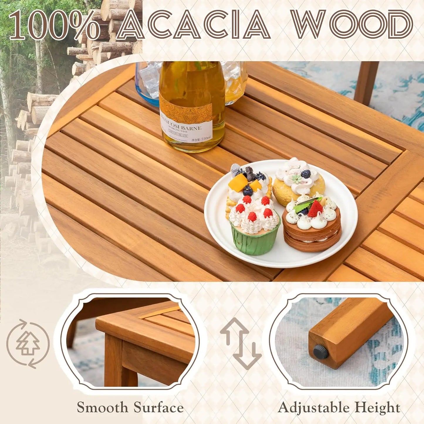 Four Piece Acacia Wood Patio Conversation Set With Hand Woven Rope Seats Outdoor