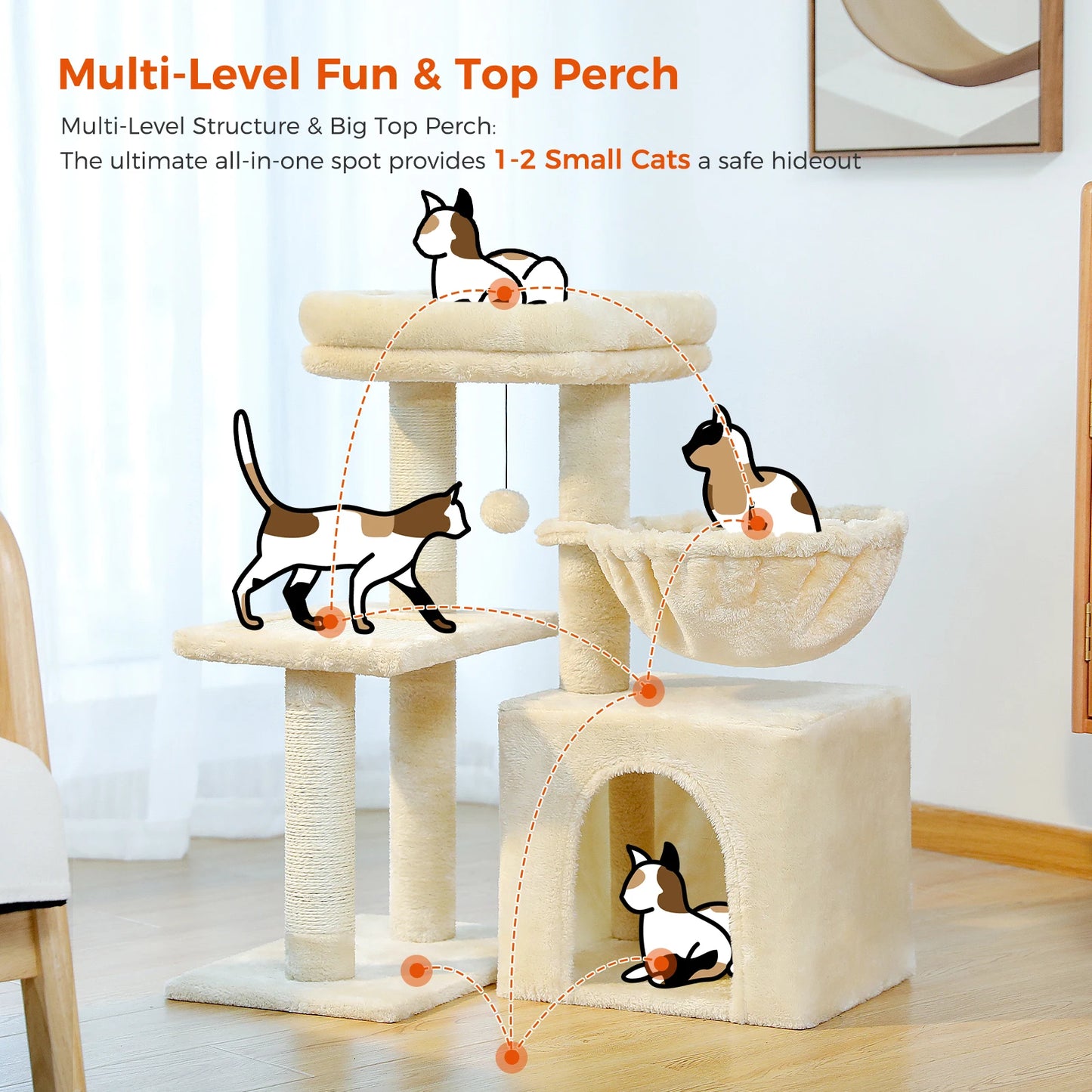 PAWZ Road Cat Tree Indoor 3 Tier Activity Tower With Scratching Posts Grey