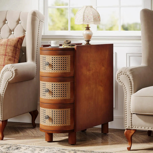 Solid Wood End Table Nightstand Vintage Embossed Handles
