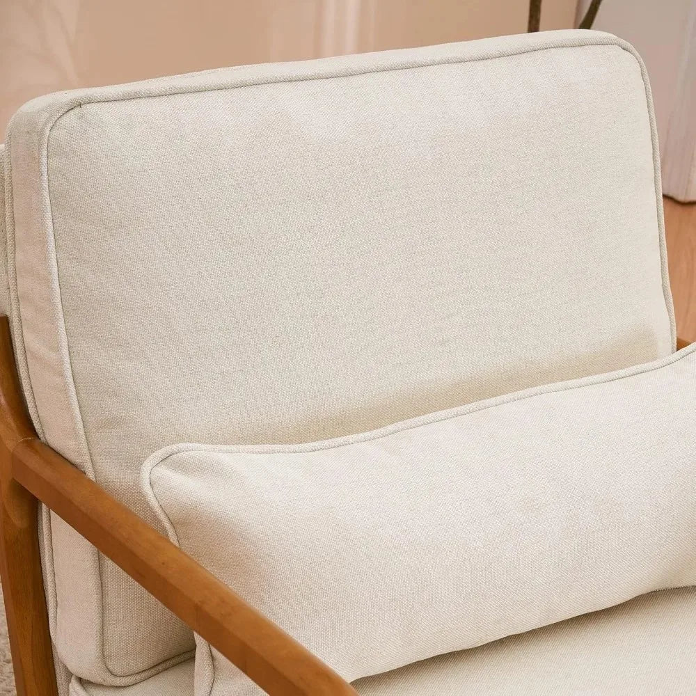 Mid Century Modern Corduroy Upholstered Lounge Armchair With Wood Frame