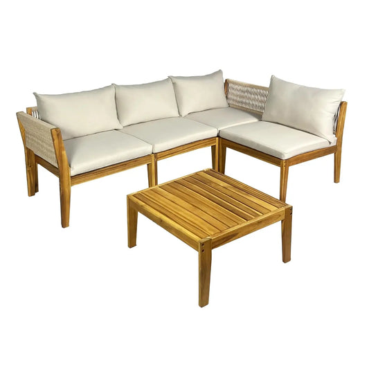 Steven 5 Piece Acacia Wood Outdoor Patio Furniture Set With Cushions