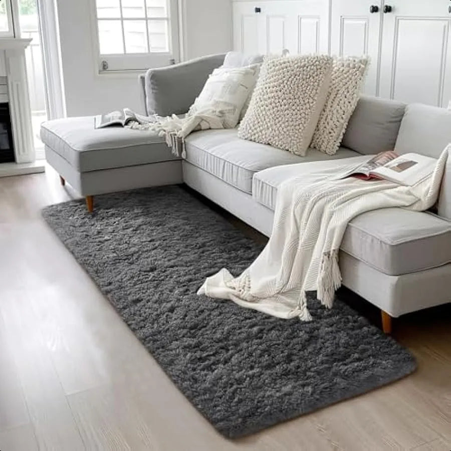 Upgrade 2x6 Runner Rugs for Bedroom Grey Fluffy Shaggy Soft Area Rug Gray Non Slip Indoor Floor Carpet for Living Room and Baby Boys
