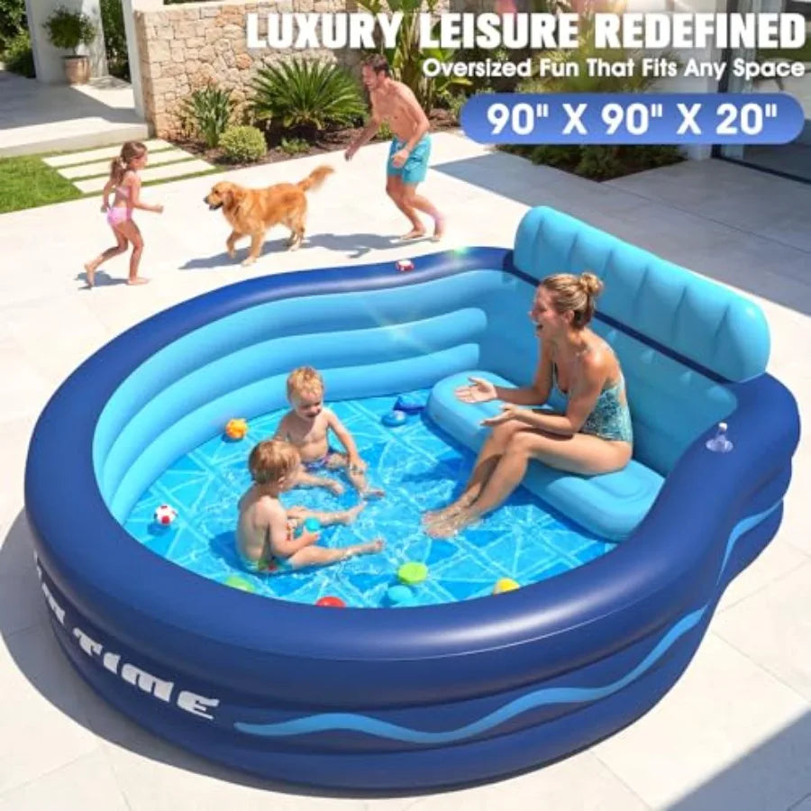 Oversized Inflatable Pool With Seats And Headrest For Adults PVC Backyard Pool
