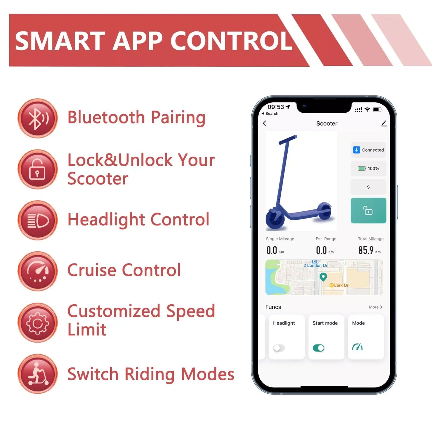 LADPED Electric Scooter 350W 19mph Smart Folding Waterproof Anti-Skid 8.5 Inch Shock Absorbing Two-Wheel Scooter