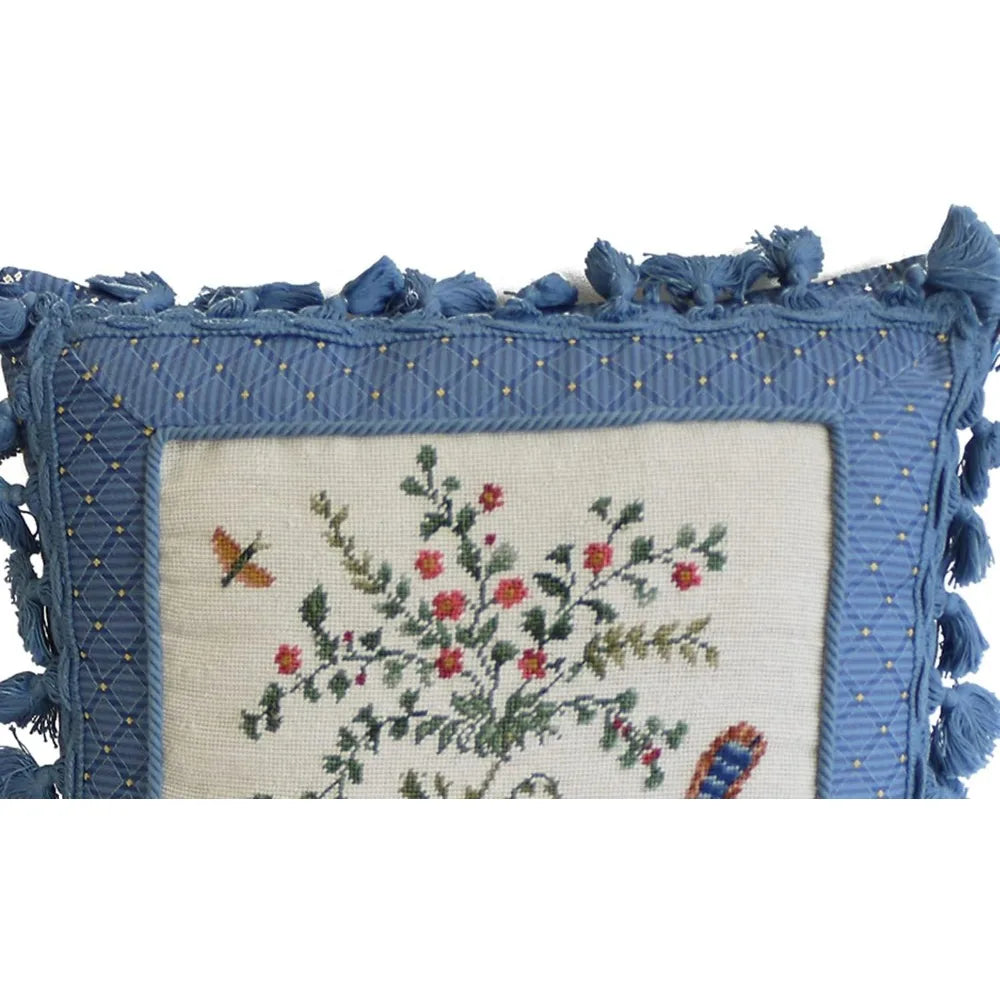 C F Home Colonial Williamsburg Boy and Peacock Needlepoint Throw Pillow 16 x 16 Blue