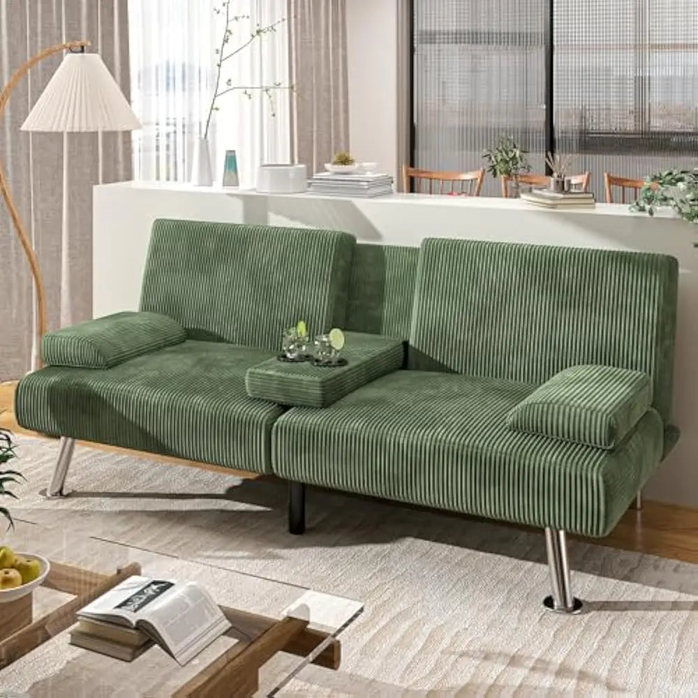 Convertible Sofa Bed With Removable Armrests Cupholders