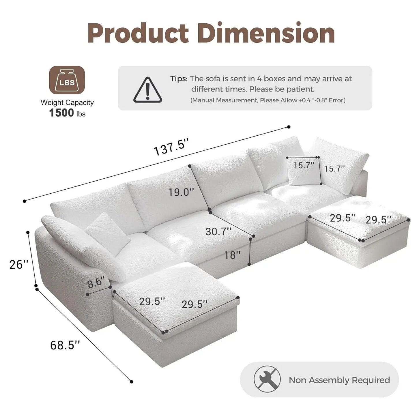 Oversized Sectional Modular Sofa With Ottoman U Shape Living Room Six Seater