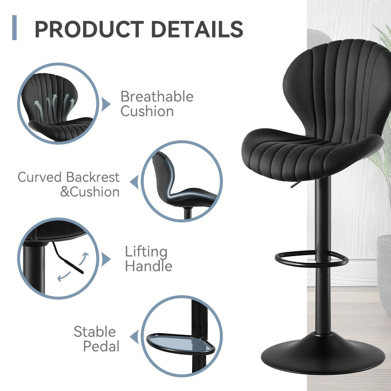 2 Pack Bar Chairs 360 Rotating Leather Backrest Dining Room