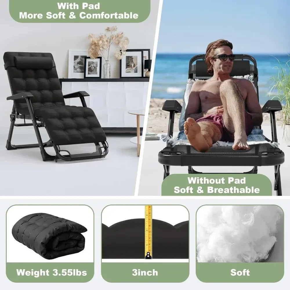 3 In 1 Oversized Folding Camping Cot 29 Inch Adjustable XL Patio Chaise Lounge Chair Sleeping Cots for Adults