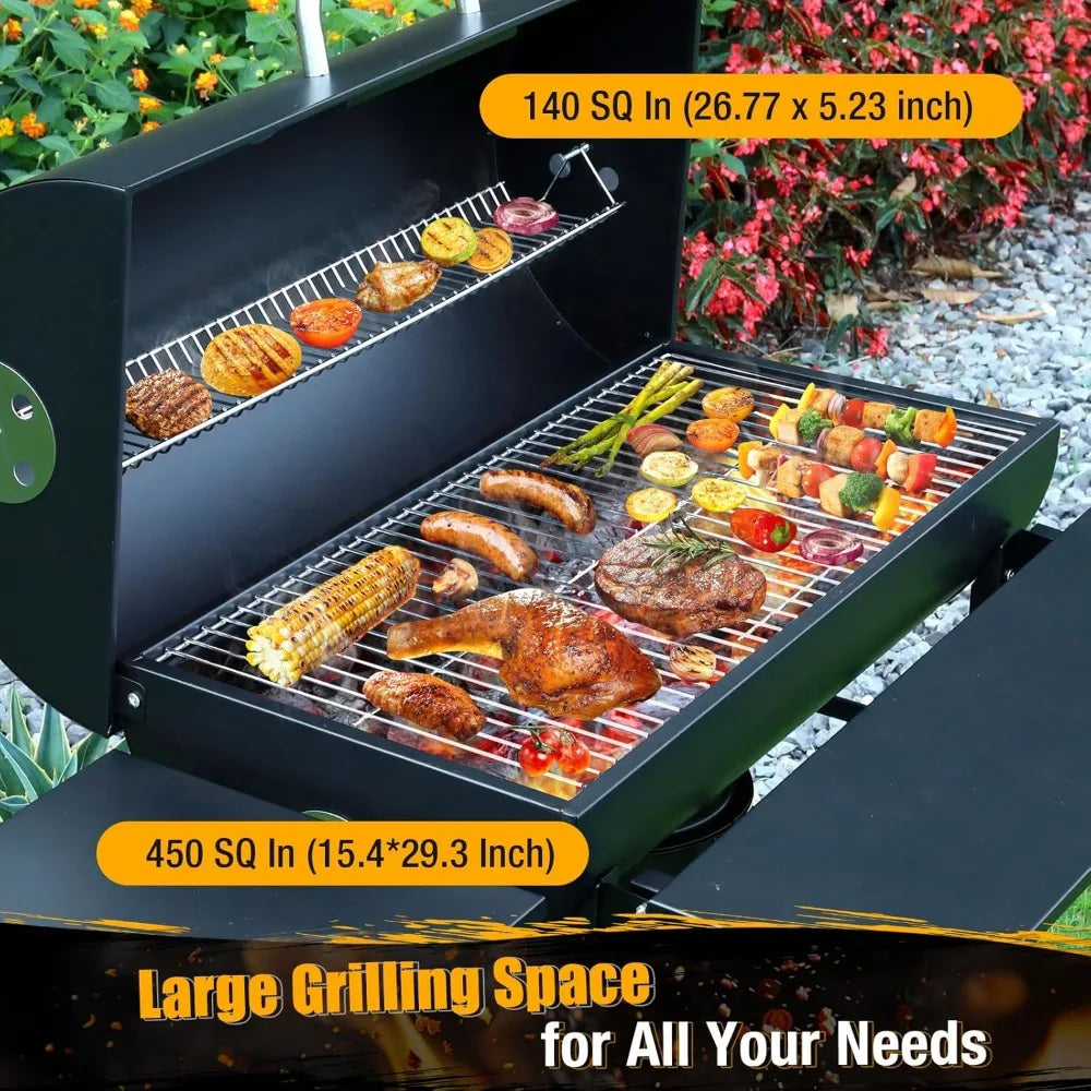 DAFIFY Outdoor Barrel BBQ Grill With Side Table Charcoal Smoker For Backyard