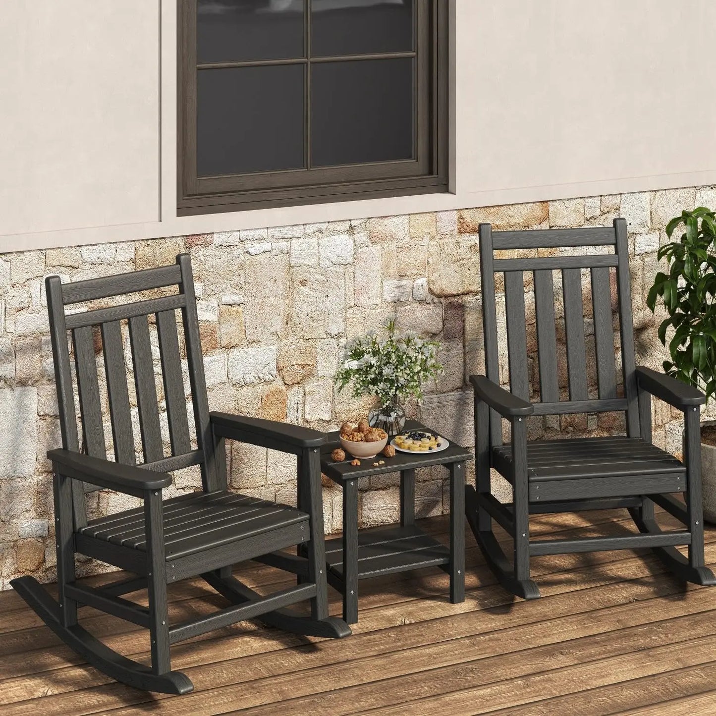 Two Piece Outdoor Poly Lumber Rocking Chair Set With Side Table All Weather
