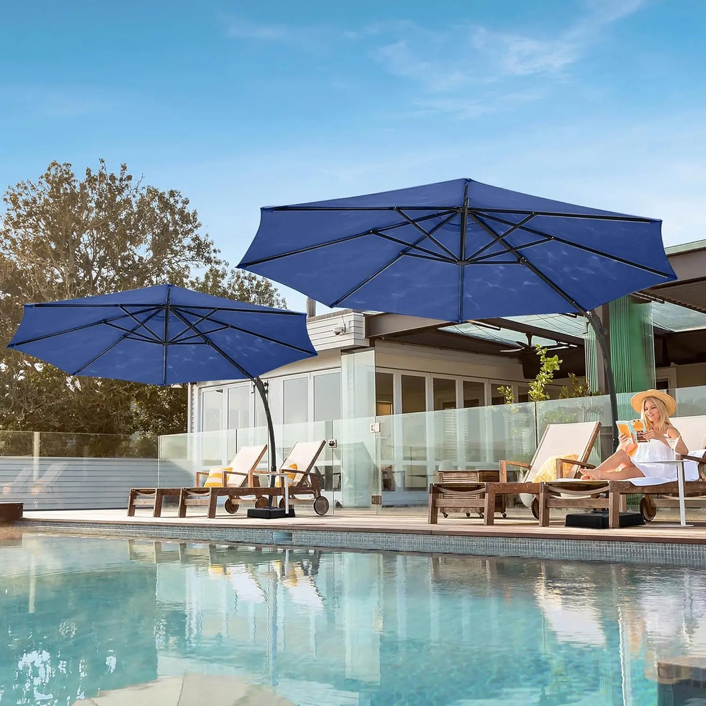 11Ft Aluminum Cantilever Patio Umbrella With Base Included For Outdoor Shade