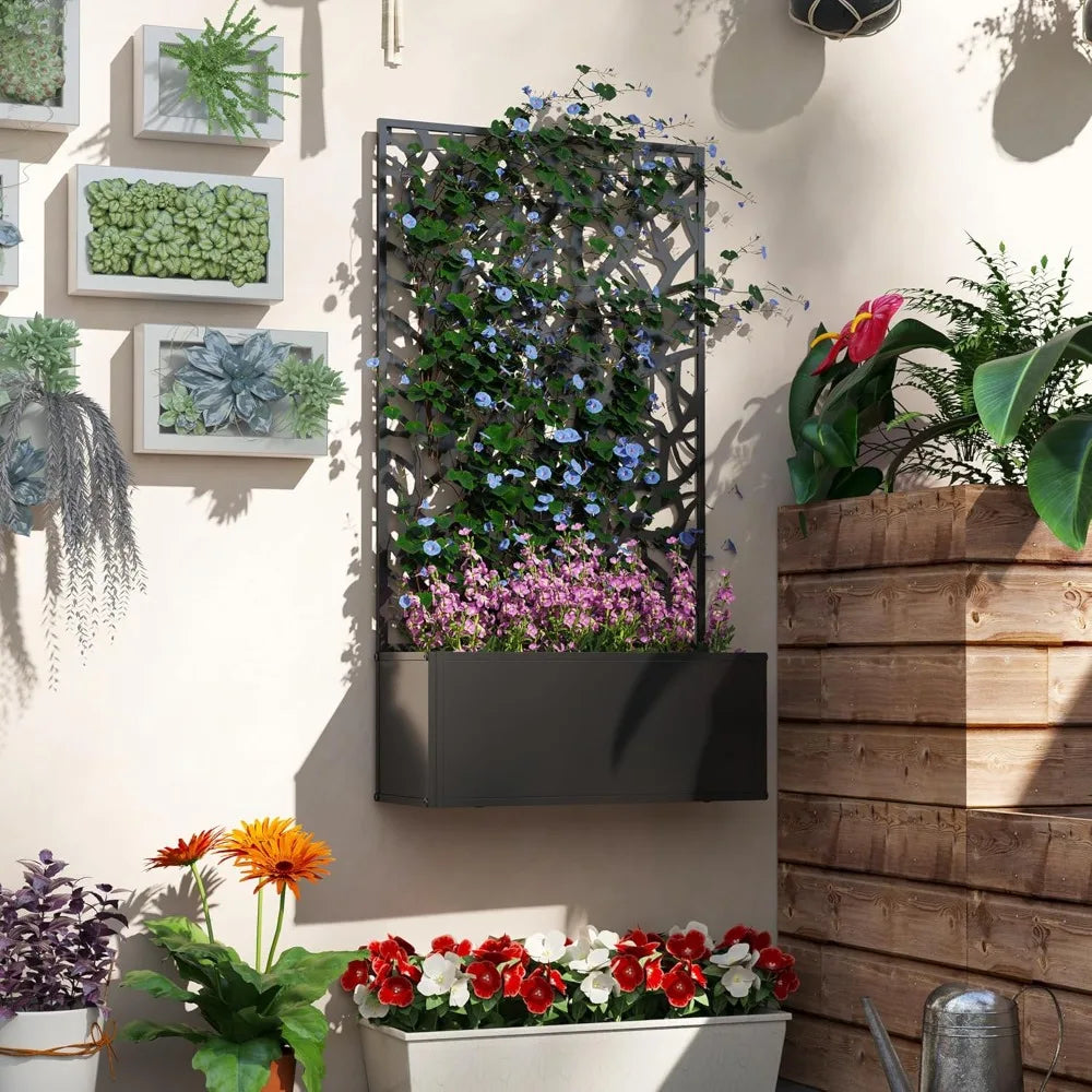 Metal Raised Garden Bed With Trellis For Climbing Plants Freestanding Privacy
