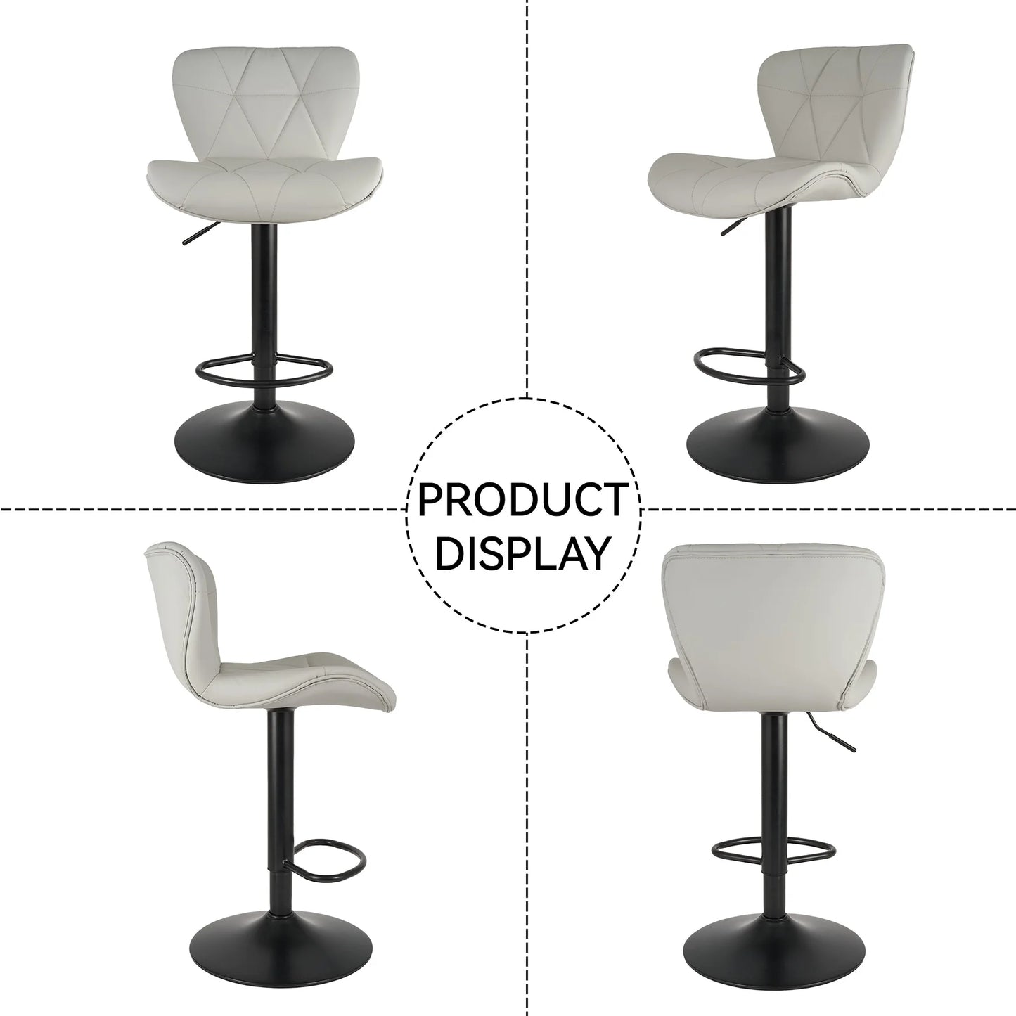 2 Pcs Bar Chair 360 Degree Rotation Faux Leather Backrest