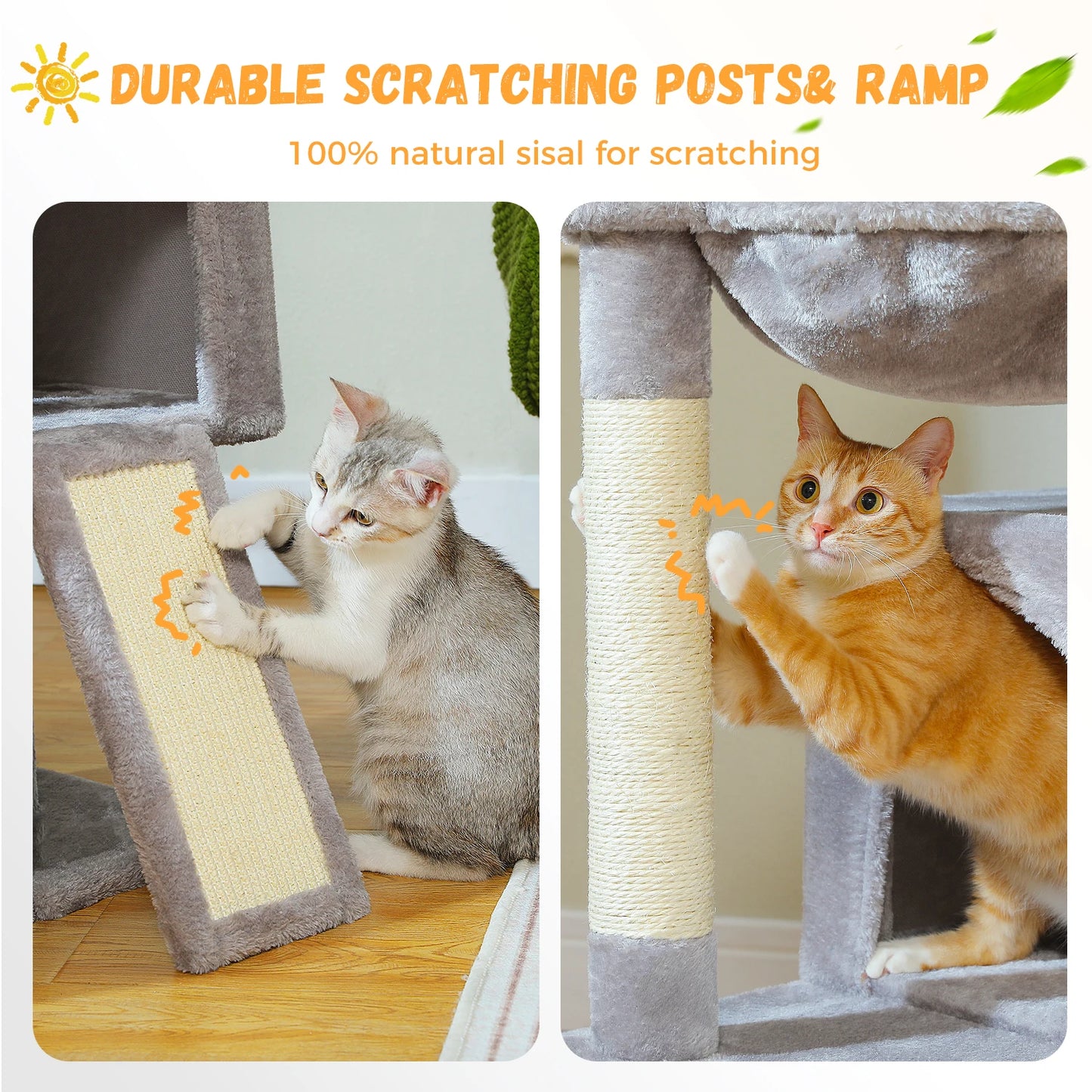 Four Level Cat Tree For Indoor Cats With Sisal Scratching Post And Condos