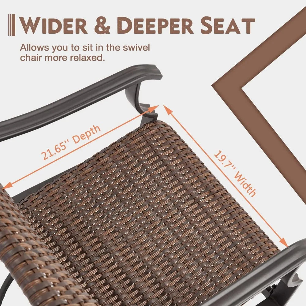 Patio Wicker Swivel Chairs Set of 2 Heavy Duty Outdoor Dining Chairs 23.5 Inch High Back Extra Large Waterfall Seat Rattan Porch Chairs