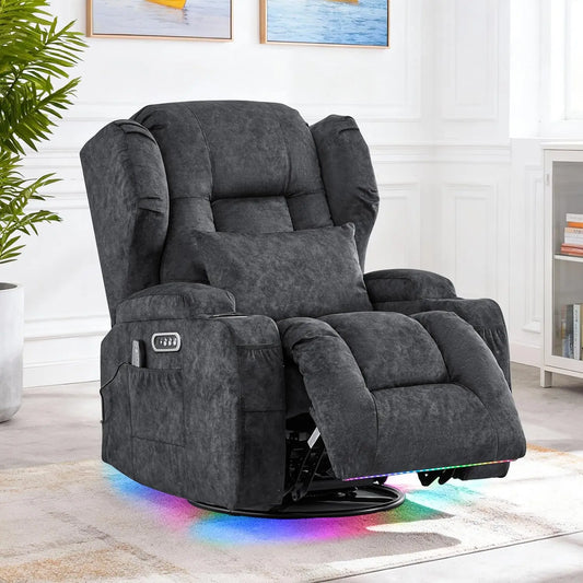 Dual Motor Power Wall Hugger Swivel Rocker Recliner Chair With Massage And Heat