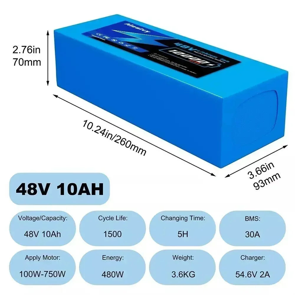Aleaivy 36V 48V Electric Bike Battery Pack 10 16 20Ah LiIon