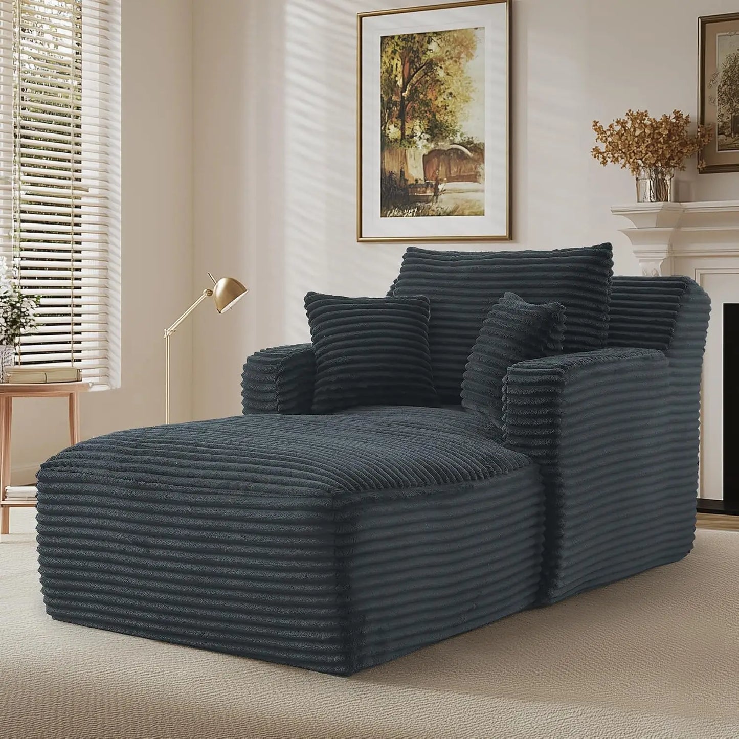 65.4 Inch Corduroy Oversized Chaise Lounge Chair Indoor Sofa Bed