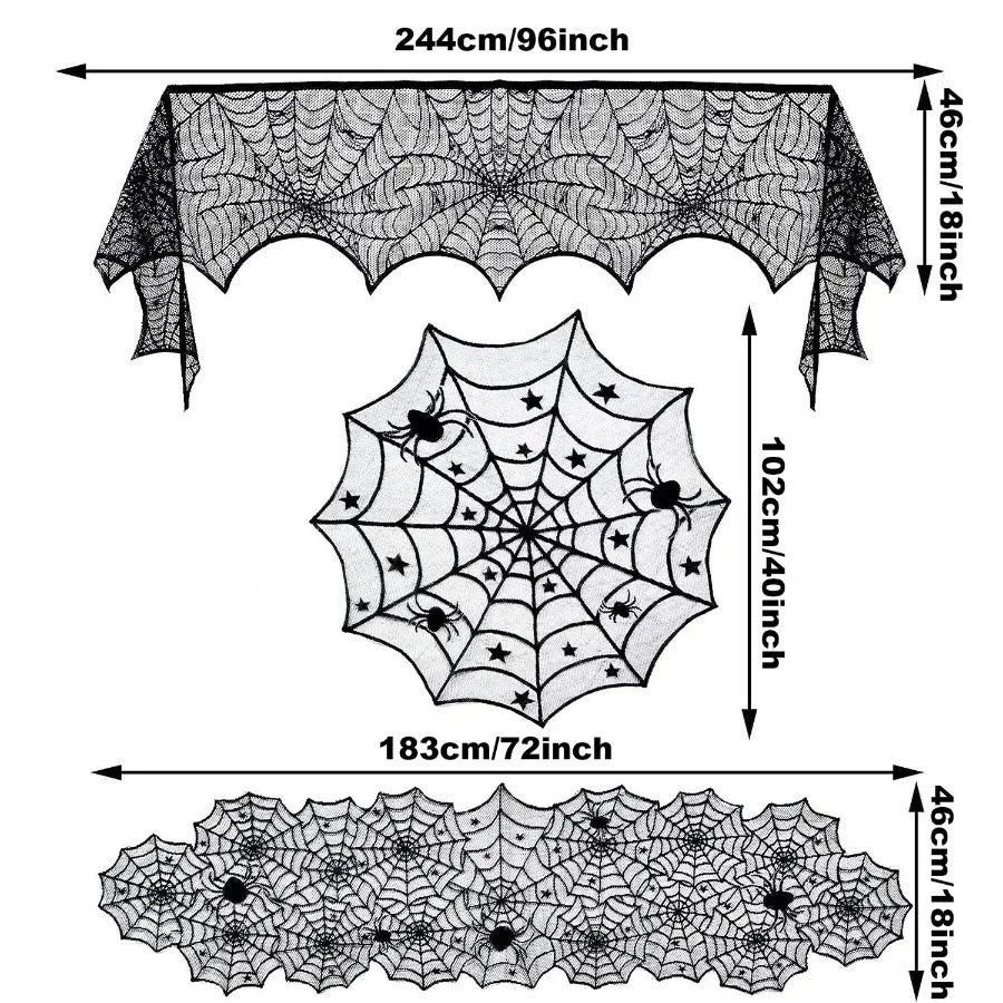 32 Piece Halloween Spider Web Lace Tablecloth Set Black