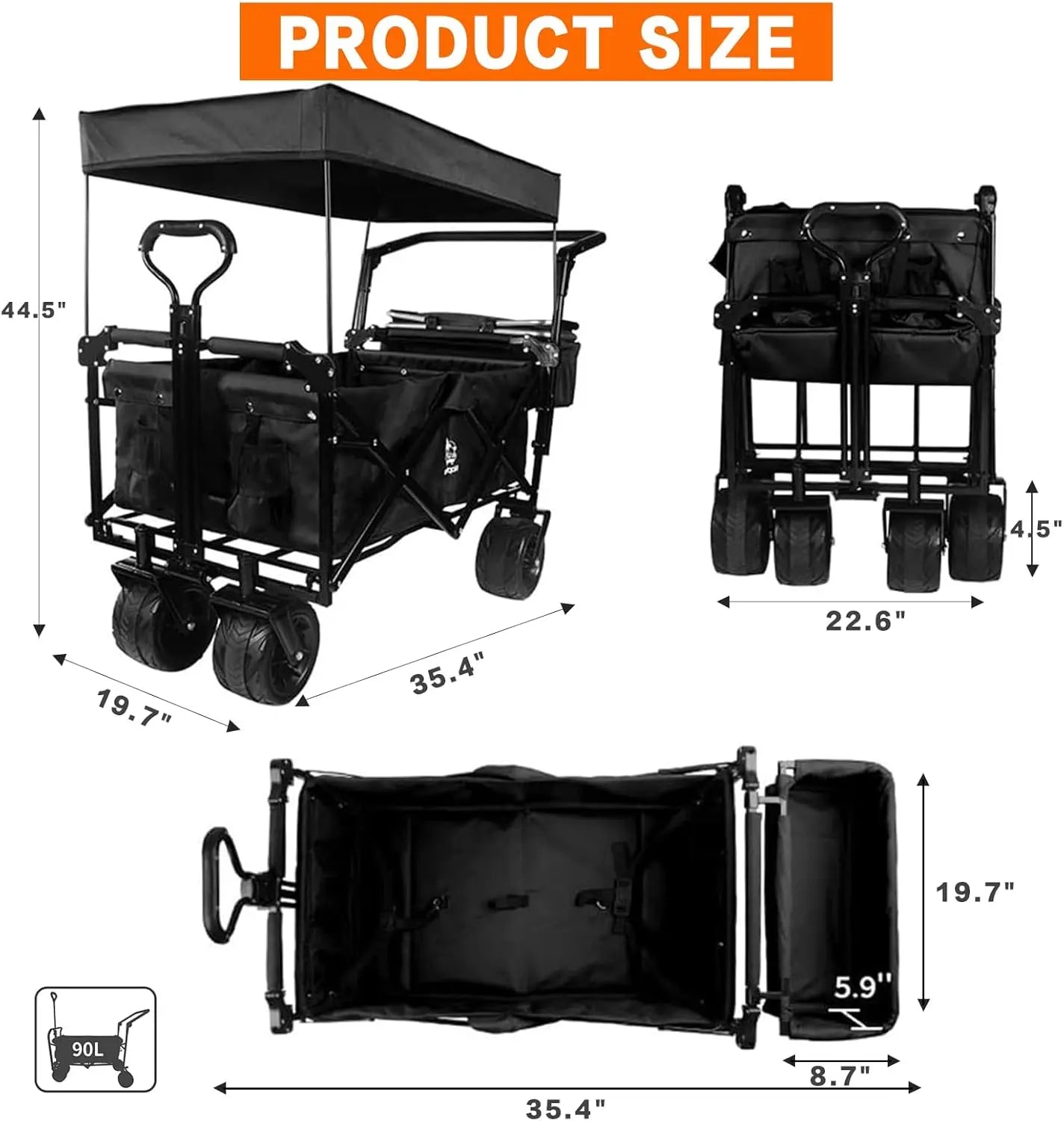 Collapsible Heavy Duty Beach Wagon With All Terrain Wheels Canopy And Cooler Bag