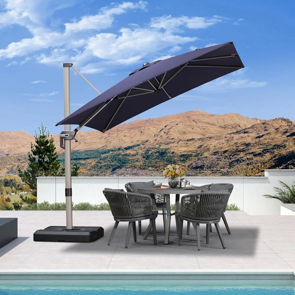 Leaf 8x8 Patio Cantilever Umbrella Aluminum Offset Champagne Frame 360 Rotation