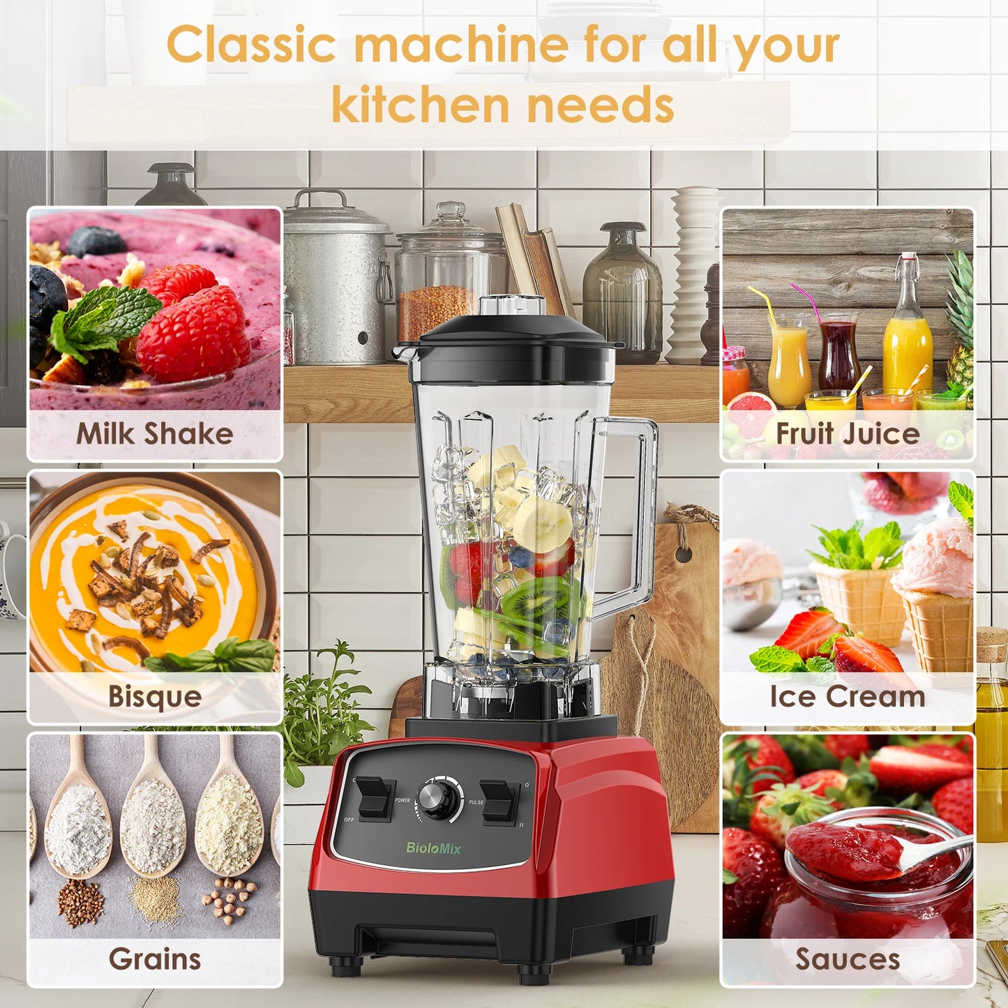 BPA Free 2200W Heavy Duty Commercial Grade Blender Mixer Juicer High Power Food Processor Ice Smoothie Bar Fruit Blender