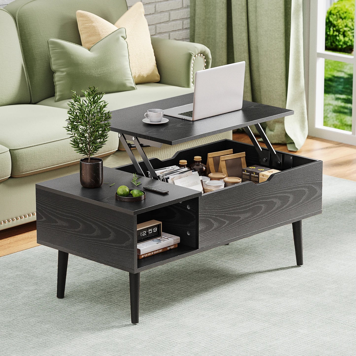 JHK Lift Top Wood Coffee Table With Storage For Living Room